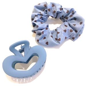 Heart Shaped Matte Jaw Hair Clip Scrunchie Set Periwinkle Blue